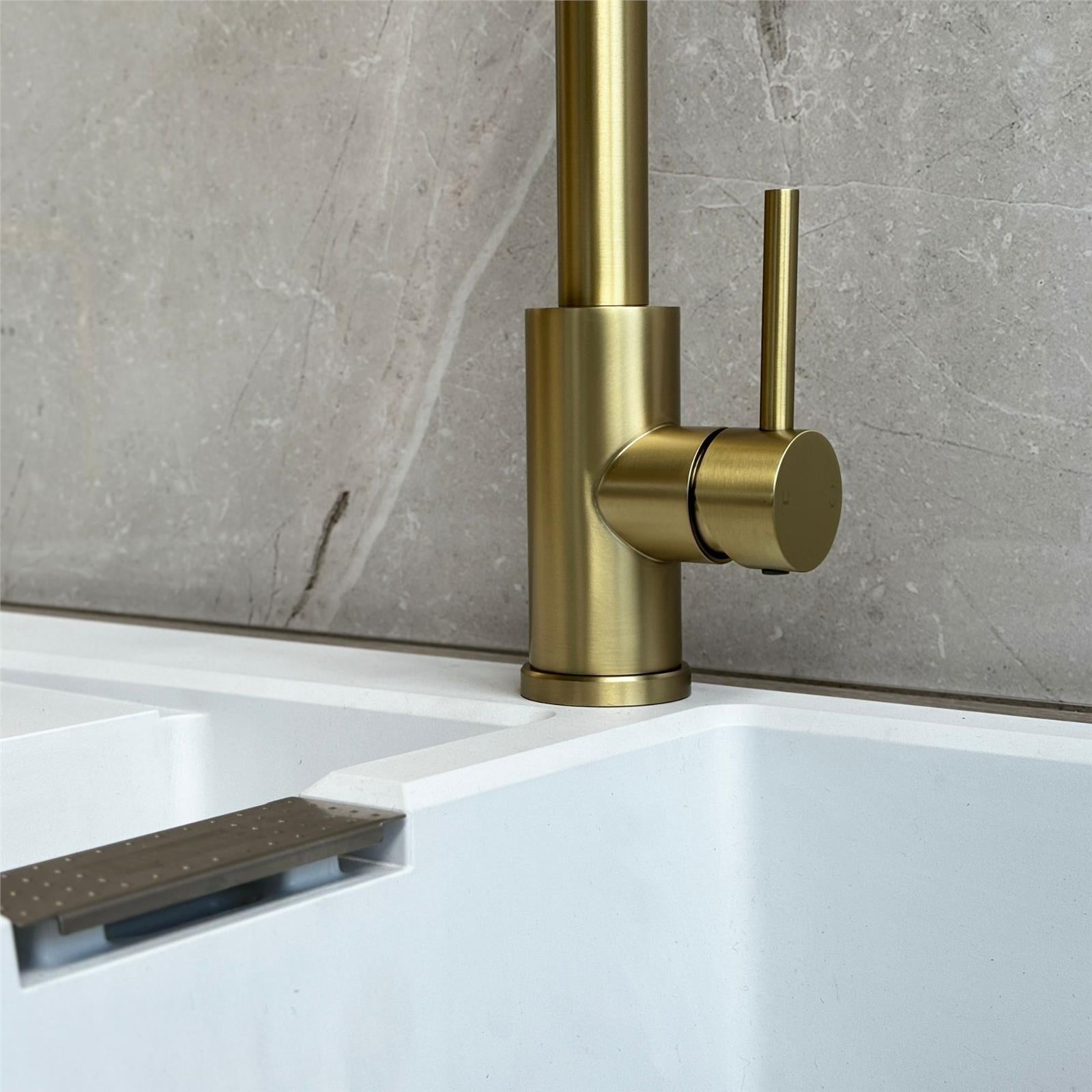 Liquida CT595BR Brushed Brass Spring Kitchen Mixer Tap With Pull Out Spray Head